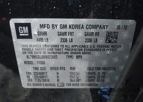 2021 Chevrolet Trailblazer Awd Activ из США, поврежденный, VIN KL79MSSL8MB023693